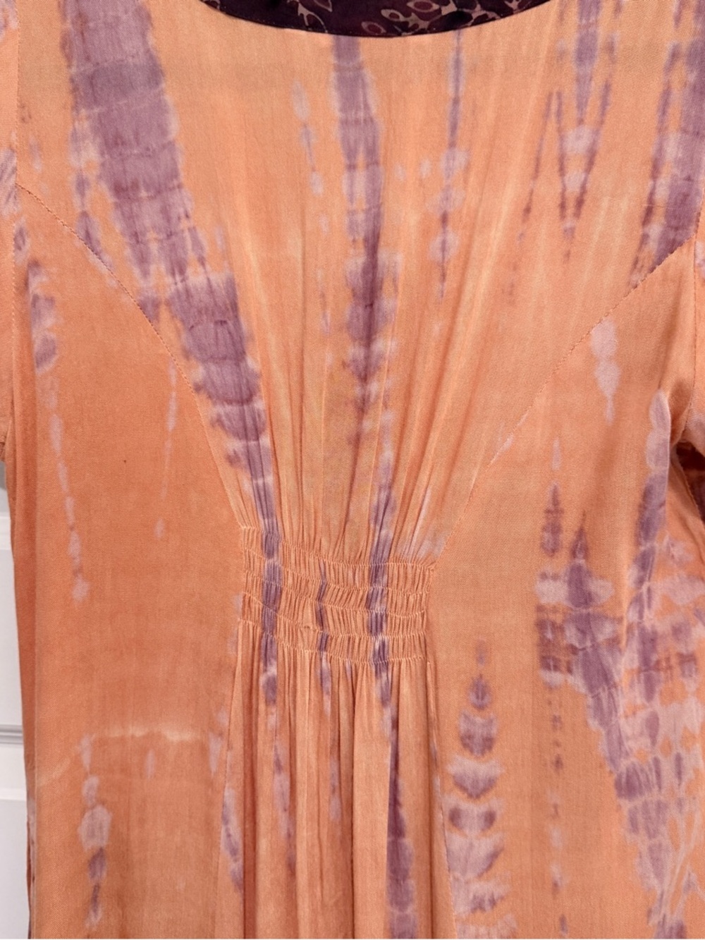 Soft Surroundings Peach Tie-Dye Dress with Black Trim Size PM - Picture 4 of 7